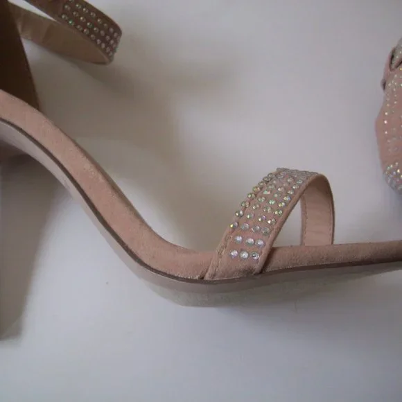 Anne Michelle size 8 tan faux suede rhinestone heels - Picture 5 of 10